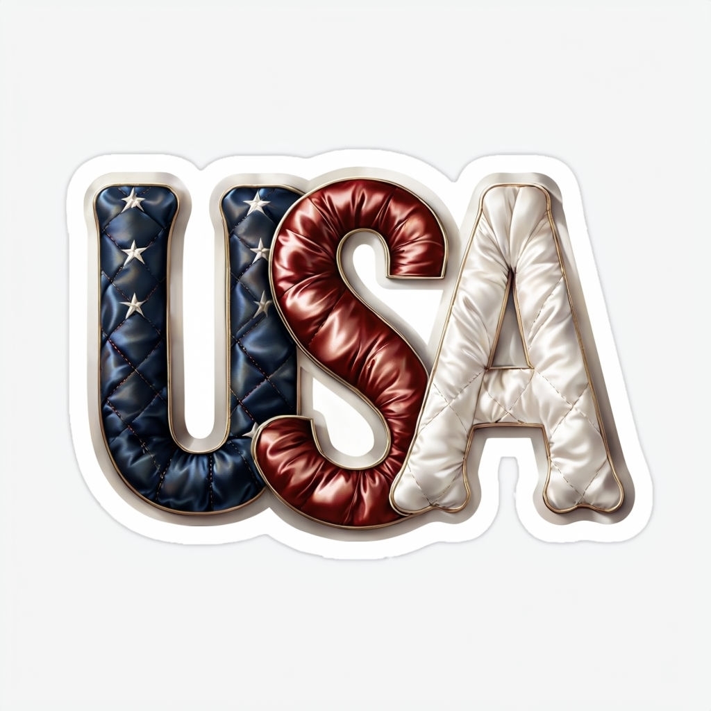 Elegant Quilted USA Sticker Design with Patriotic Colors