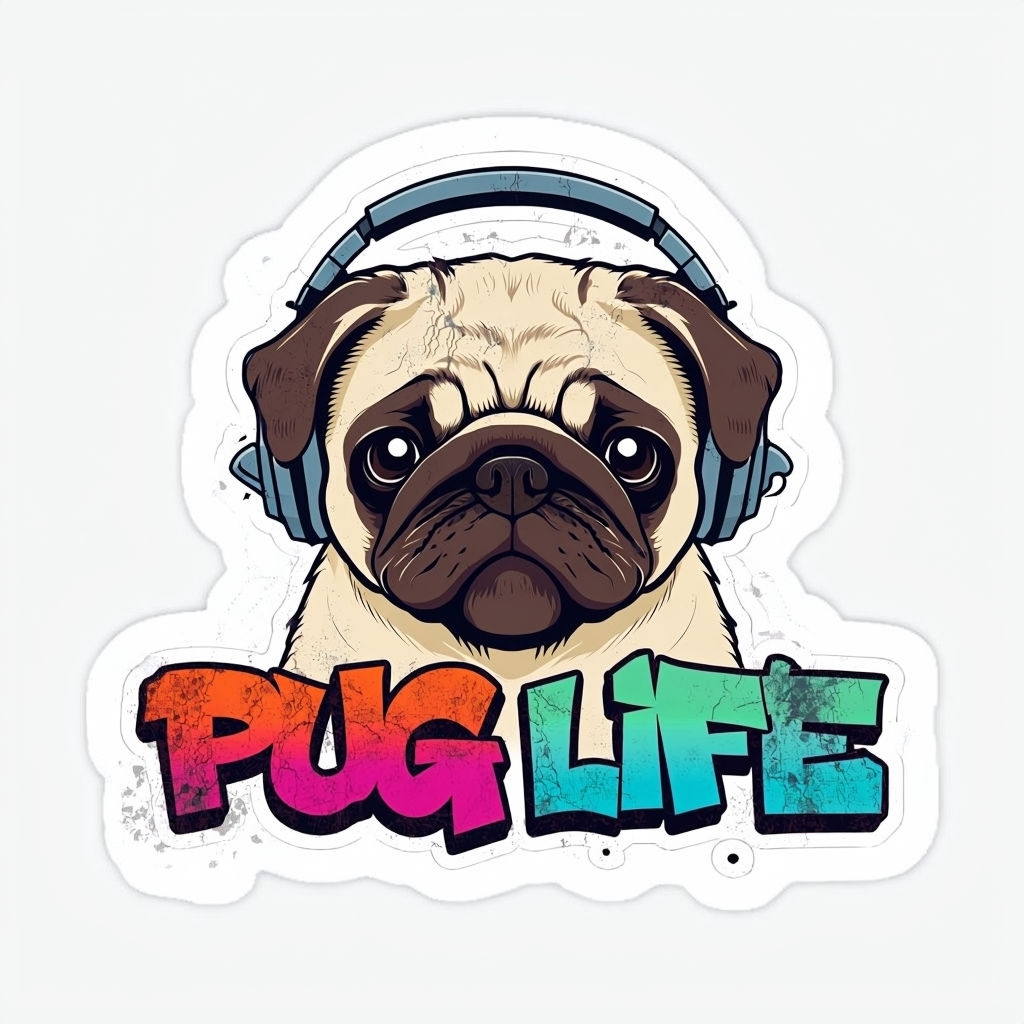 Adorable Chibi Pug with Headphones Pug Life Sticker