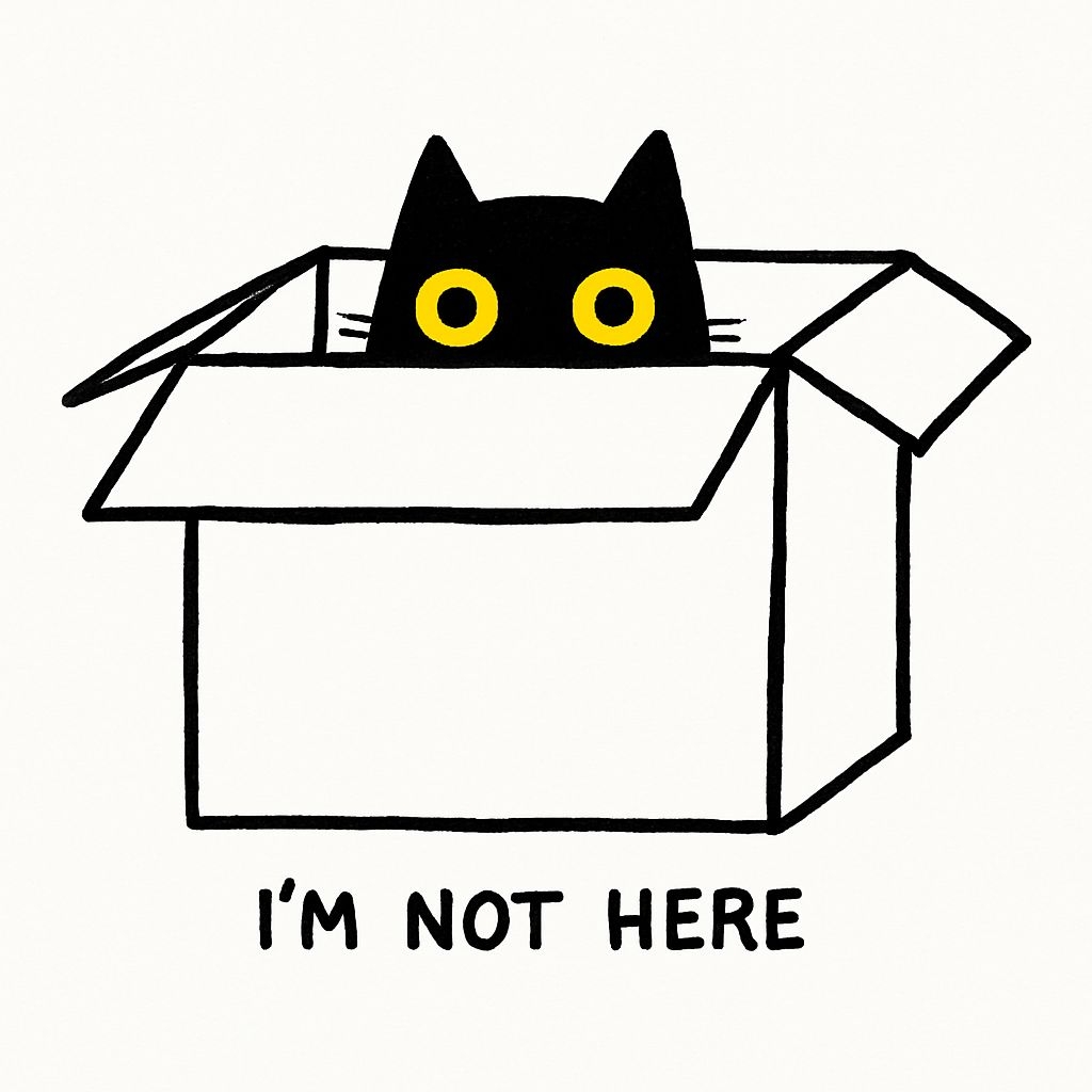 Playful Black Cat Peeking from Cardboard Box Sticker