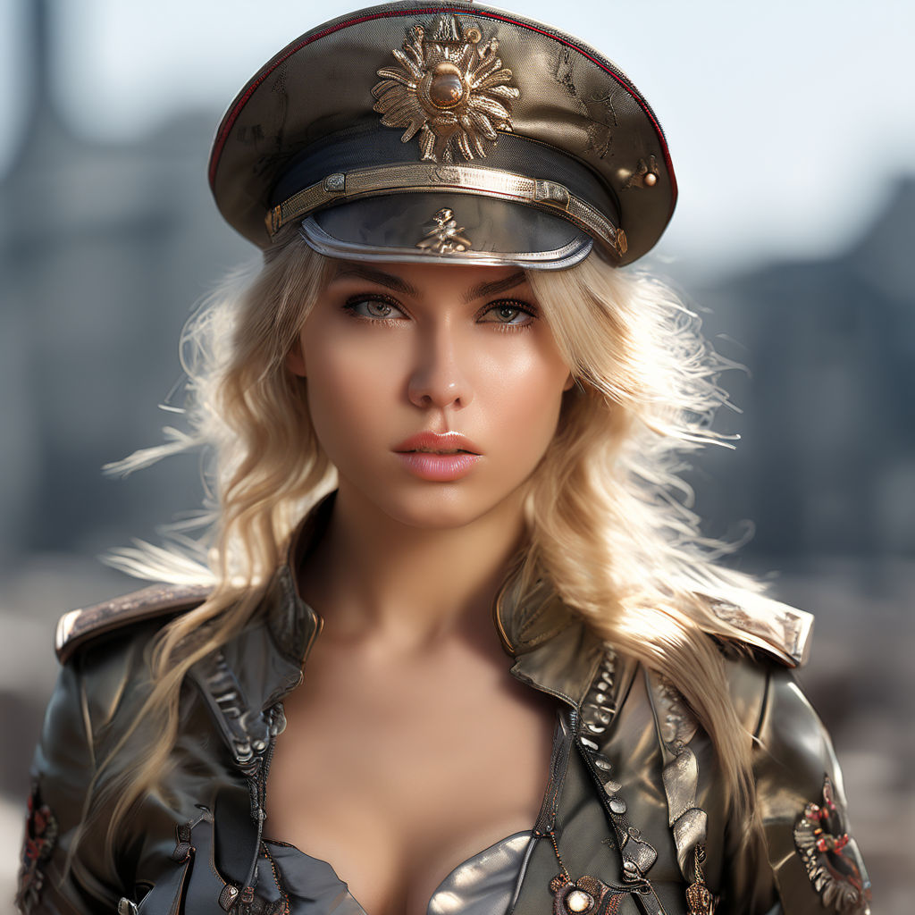 very cute steampunk blonde german world war two female officer beautiful  body