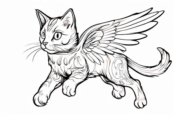 Flying cat with wings for coloring book pages outlines stron... by ...