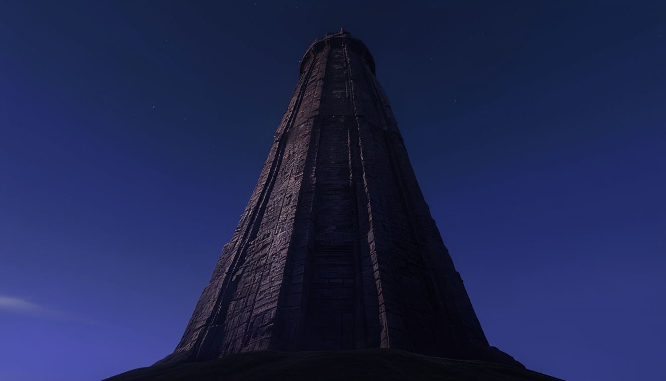 Ominous Twilight Stone Tower Virtual Background for Mystical Atmosphere