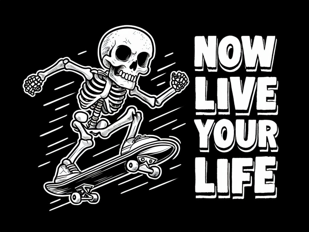 Dynamic Skeleton Skateboarding Now Live Your Life T-Shirt