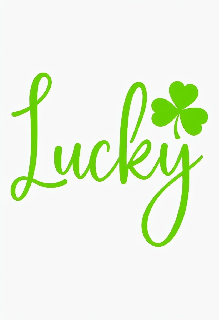 Lime Green Cursive Lucky Text with Four-Leaf Clover Poster