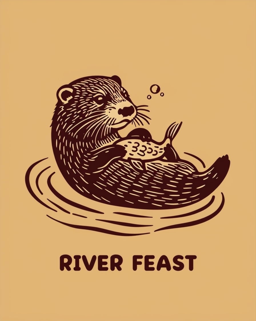 Otter Holding Fish in River Feast Artwork T-Shirt