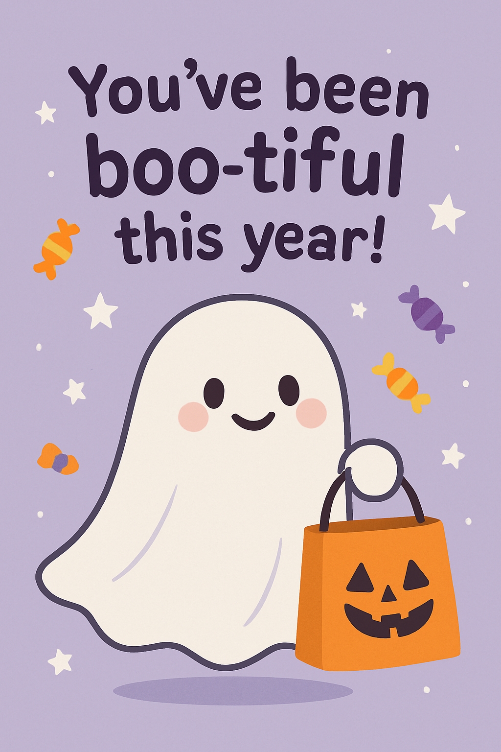 Cheerful Cartoon Ghost Halloween Greeting Card Illustration