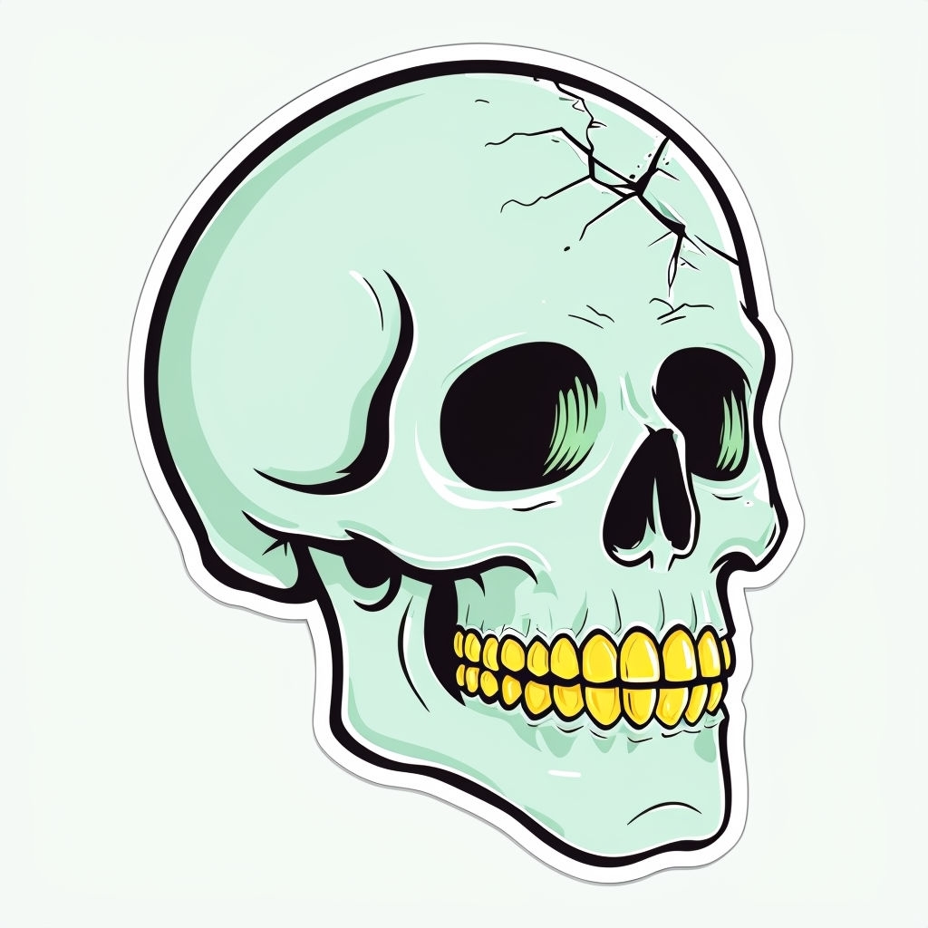 Cartoon Mint Green Human Skull Illustration Sticker