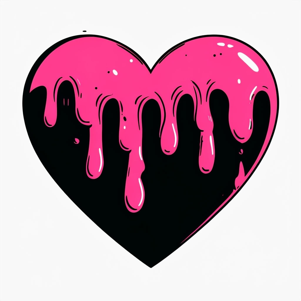 Black Heart with Neon Pink Dripping Effect Sticker