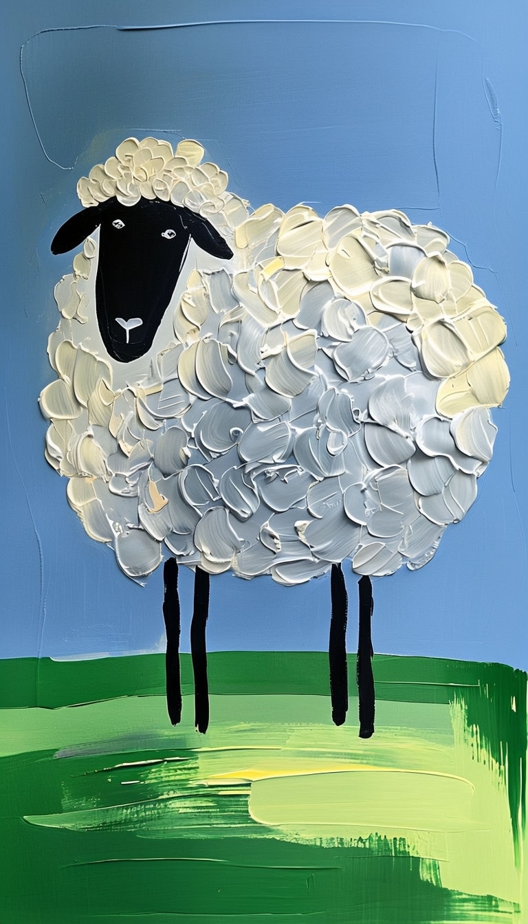 Abstract Textured Sheep in Colorful Folk Art Style Mobile Wallpaper