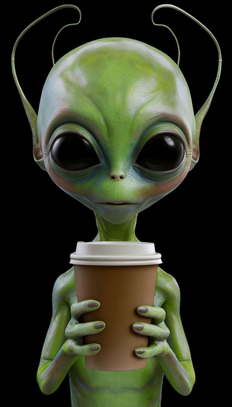 Whimsical Green Alien with Coffee Cup Phone Case Cover