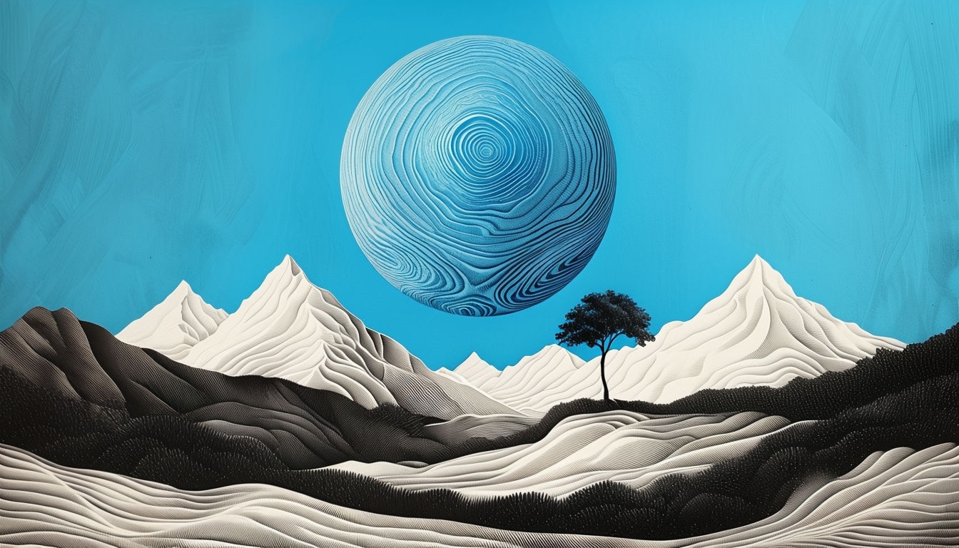 Surreal Black and White Landscape with Abstract Planet Background Virtual Backgrounds
