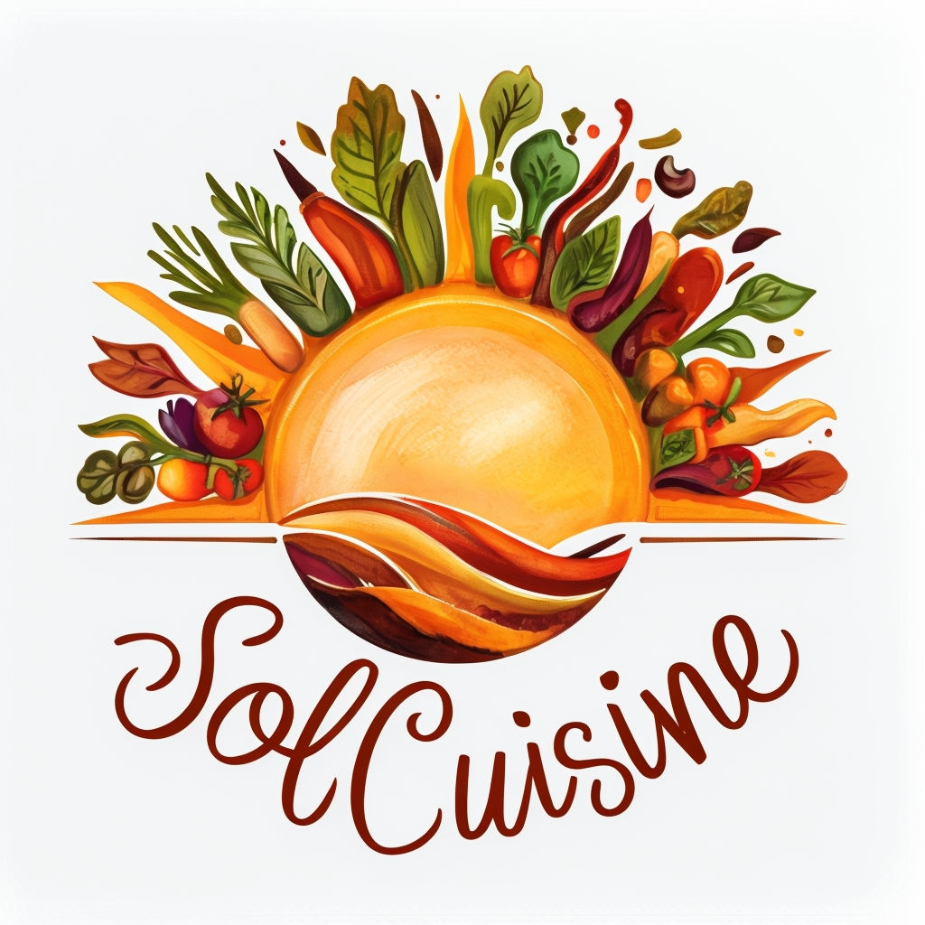 Vibrant Sun-Inspired SolCuisine Logo for Plant-Based Gourmet Dining