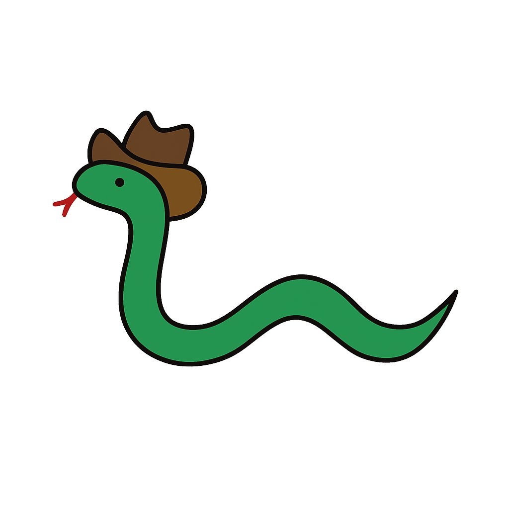 Playful Green Snake with Cowboy Hat Cartoon Sticker