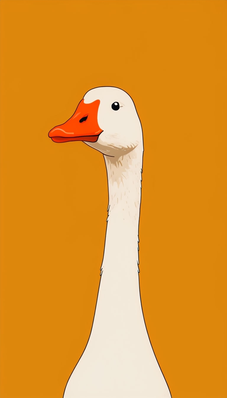 Minimalist Cartoon Goose Illustration on Amber Background Mobile Wallpaper