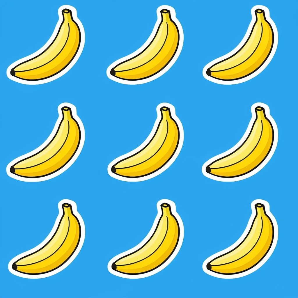 Cute Cartoon Banana Seamless Pattern on Blue Background