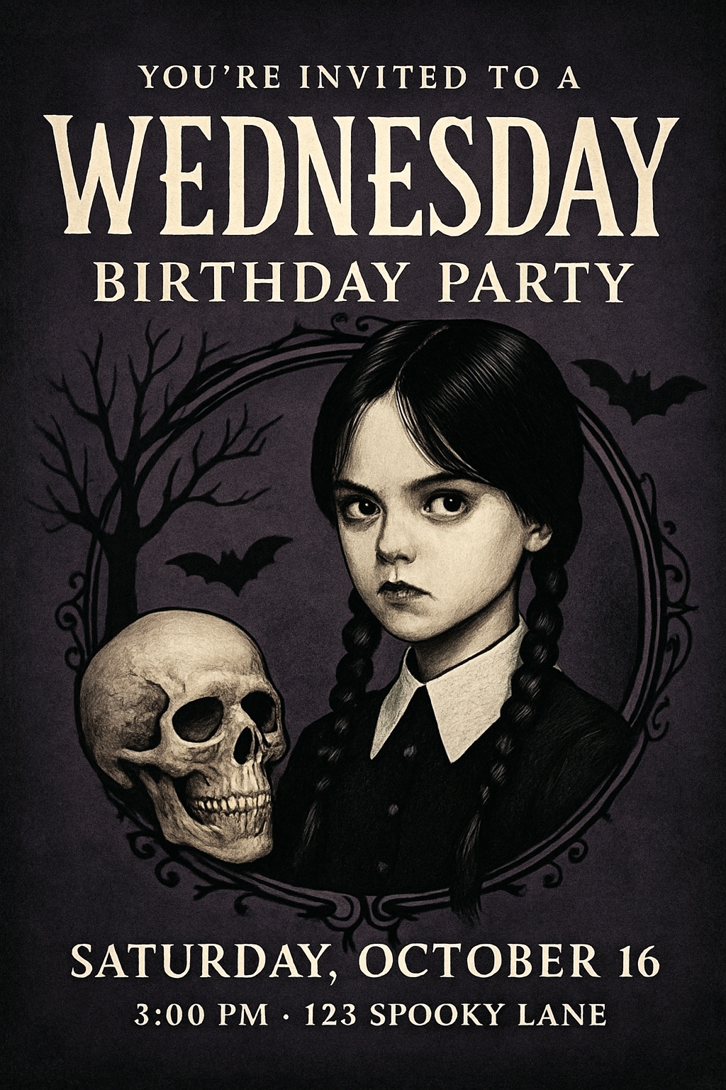 Gothic Halloween Invitation Featuring Wednesday Addams Art Card