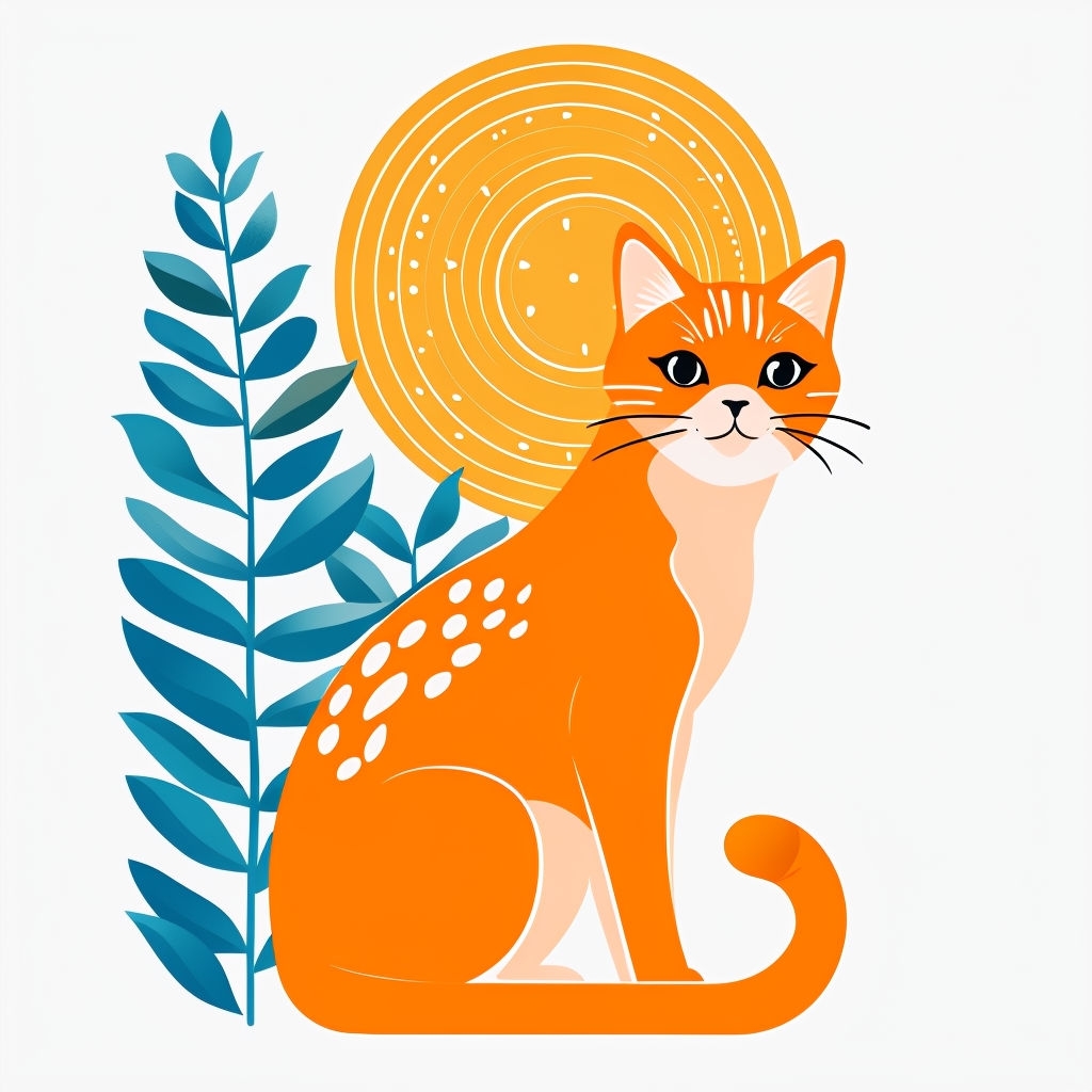 Whimsical Orange Cat Illustration with Leaves and Halo Mug