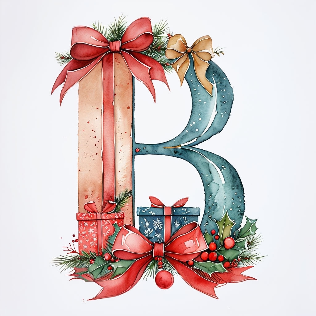 Festive Watercolor Christmas Monogram Letter B Design Monogram