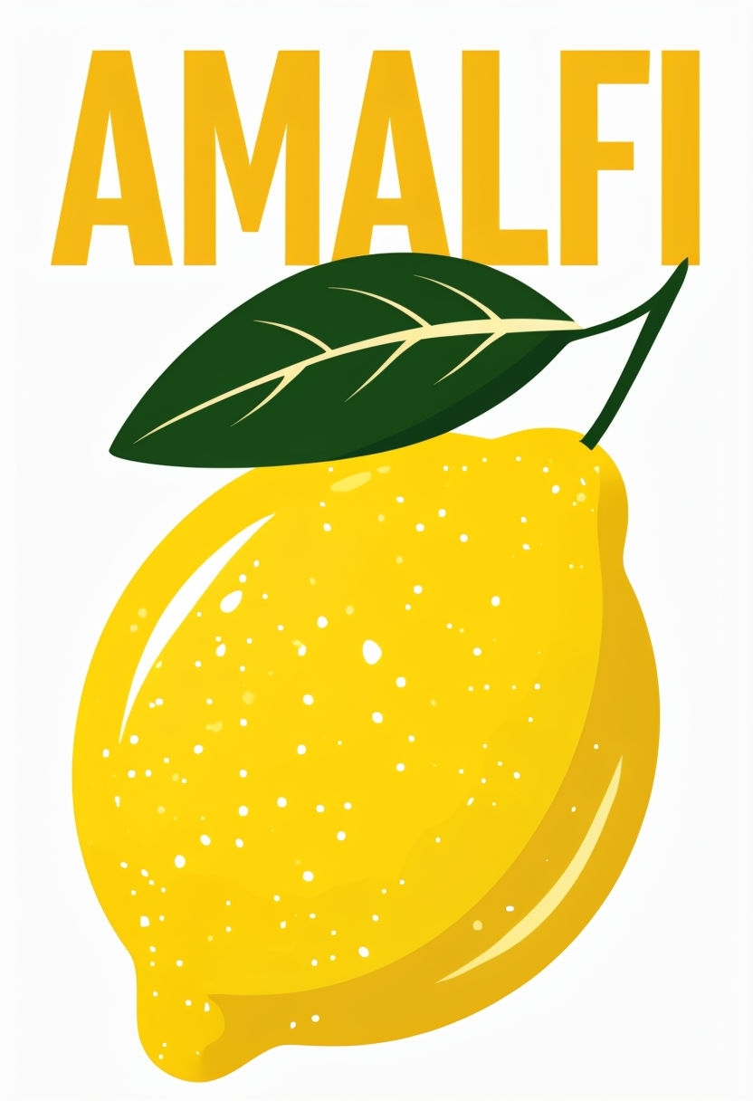 Bright Yellow Lemon with Green Leaves and AMALFI Text Poster