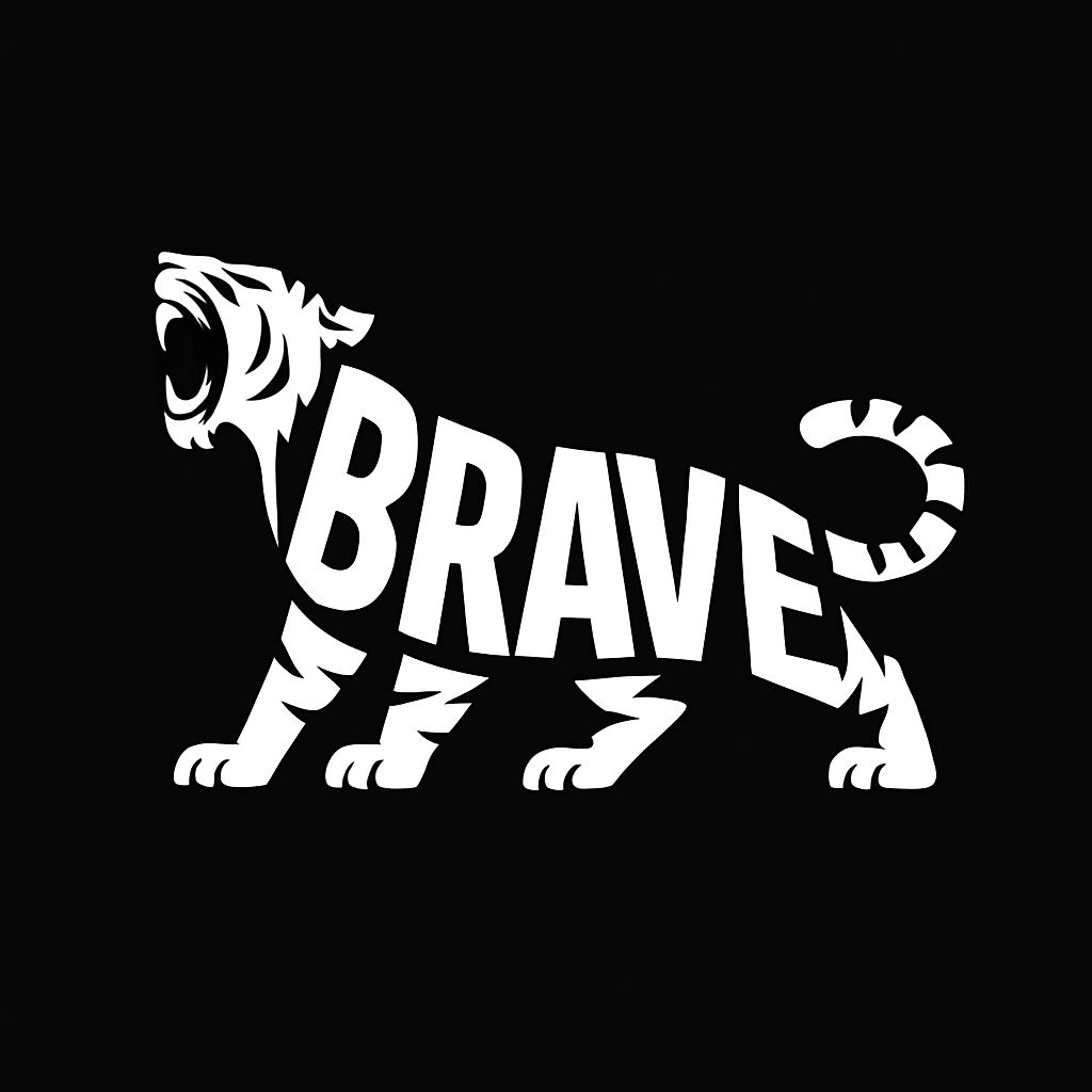 Bold Profile Tiger Roaring Design with Brave Typography T-Shirt