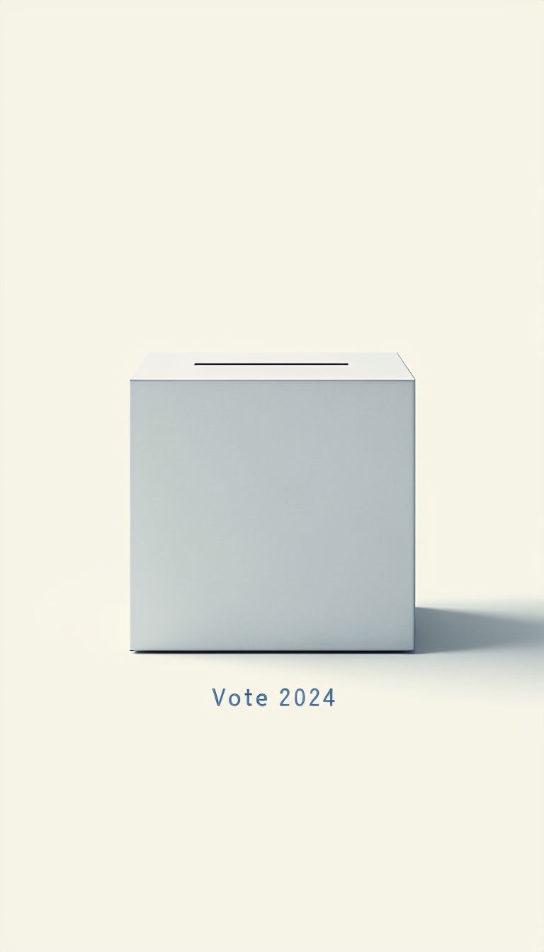 Minimalist White Ballot Box with Vote 2024 Text Art