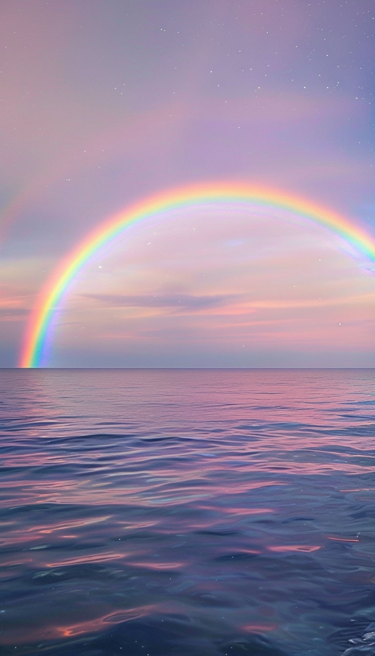 Tranquil Ocean and Pastel Rainbow Serenity Mobile Wallpaper