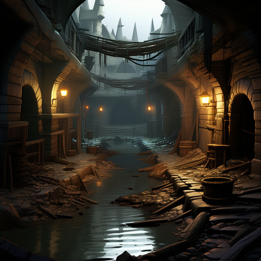 An illustration of a an underground medieval sewer by Thomas H - Playground