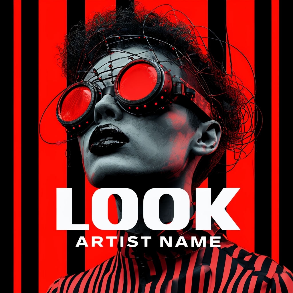 Futuristic Cyberpunk Face with Bold Red Goggles Album Cover