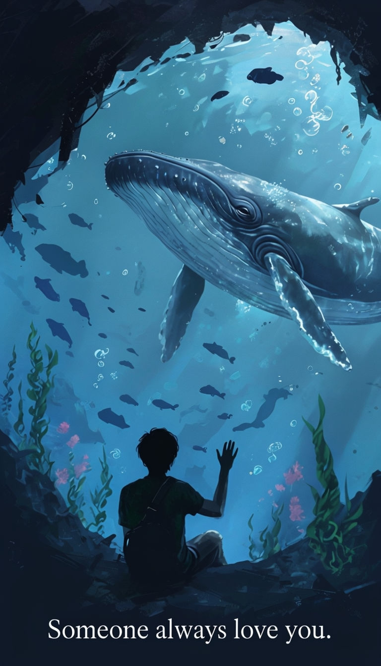 Serene Underwater Scene with Whale and Gentle Message Poster