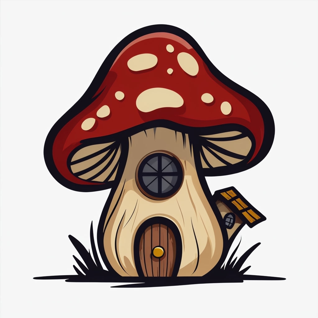 Cartoon Mushroom House Illustration with Cozy Charm Sticker