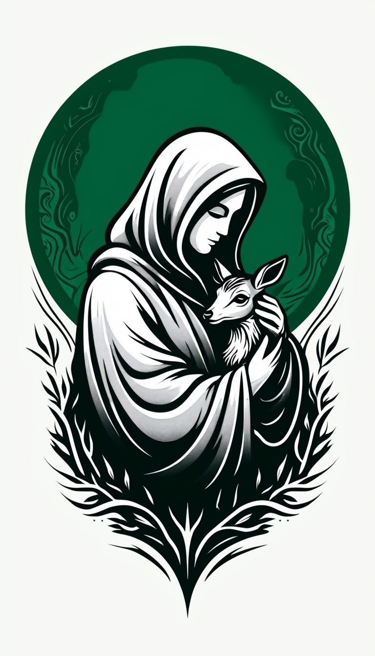 Mysterious Hooded Figure Cradling Fawn Illustrated Phone Case Cover