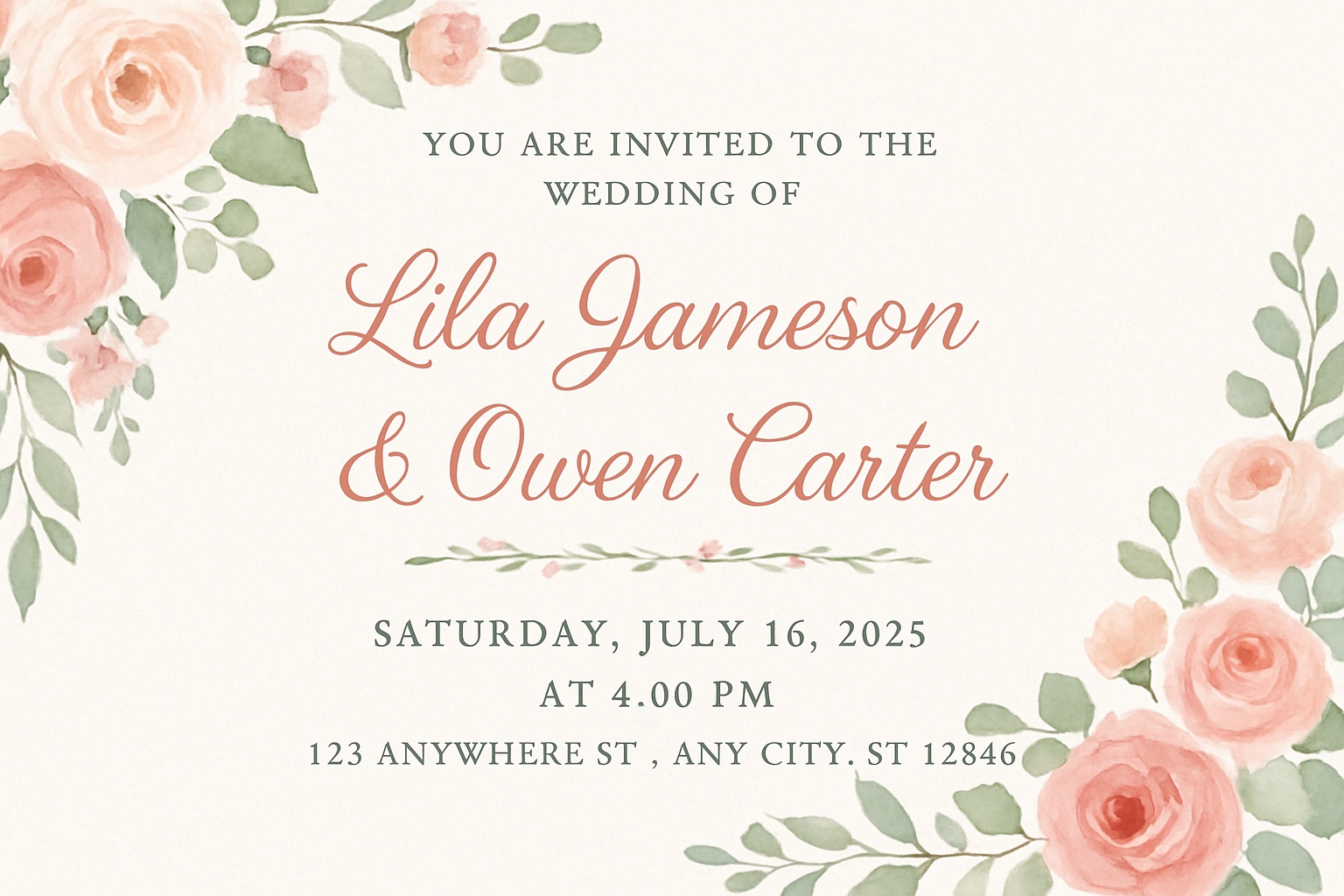 Elegant Pastel Floral Wedding Invitation Card Design