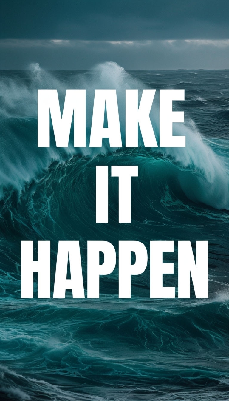 Make It Happen Motivational Ocean Waves Design Mobile Wallpaper