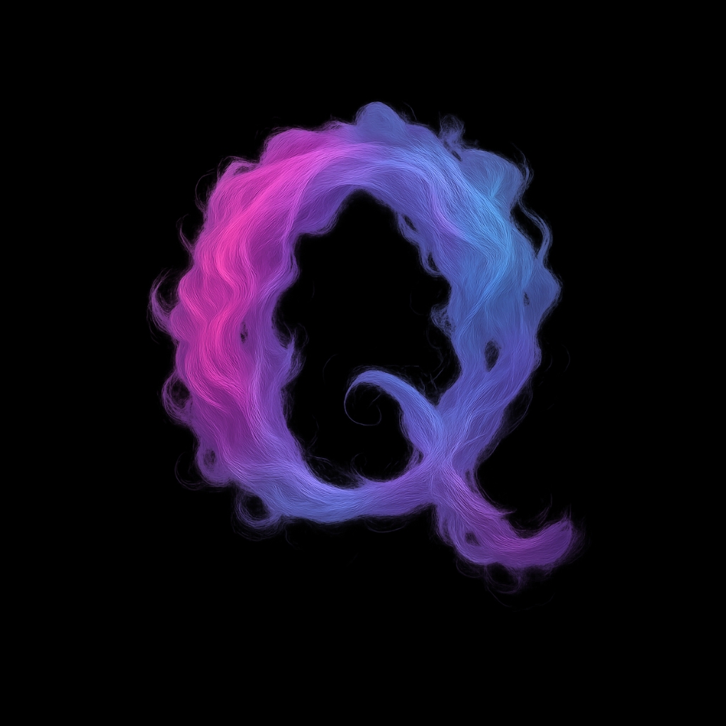 Vibrant Hair-Inspired Letter Q Design on Black Background Monogram