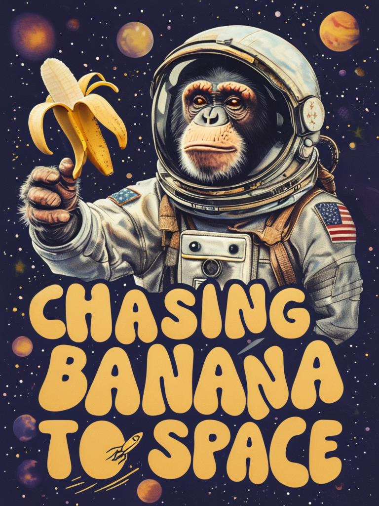 Whimsical Chimpanzee Astronaut Space Illustration