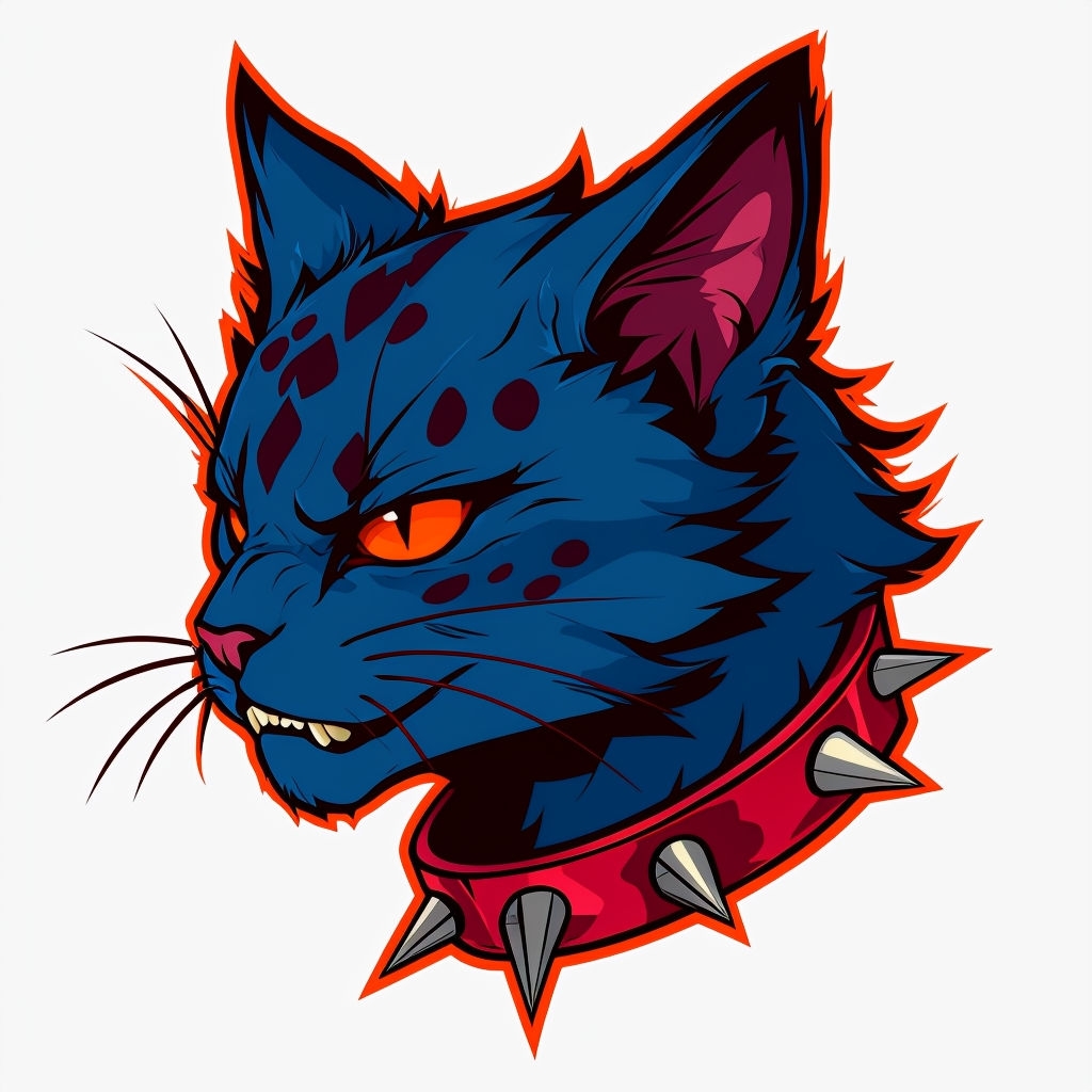 Vibrant Cobalt Blue Anthropomorphic Cat Sticker Design
