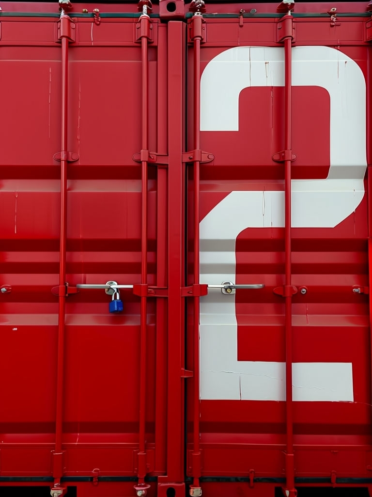 Vibrant Red Shipping Container Door with Bold Number Two Poster
