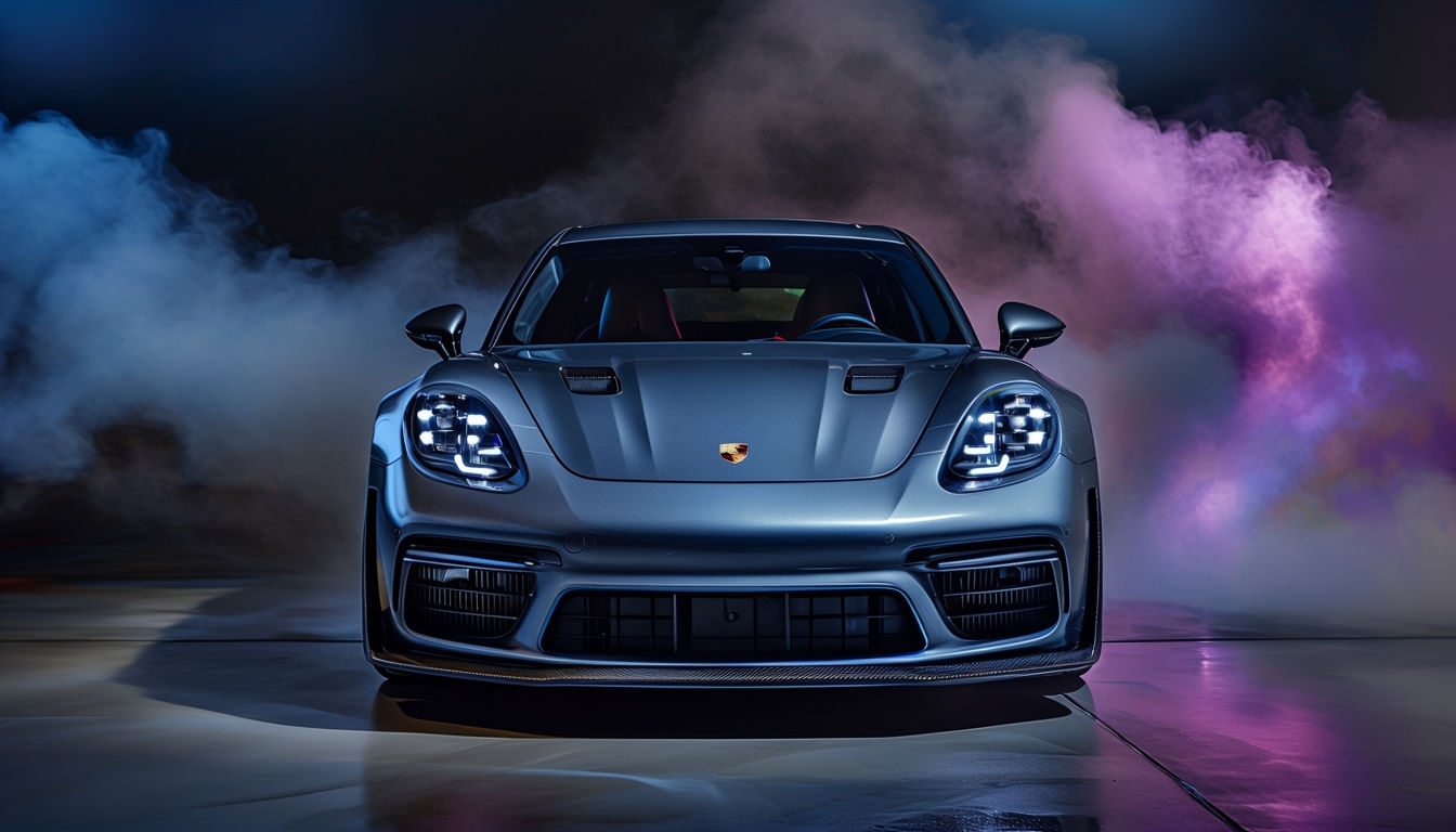 Sleek Sports Car in Dramatic Misty Background for Virtual Use Virtual Backgrounds