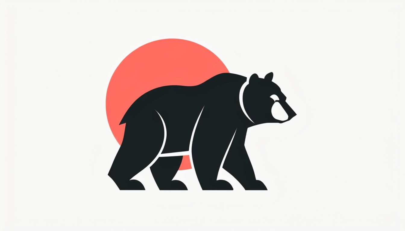 Geometric Black Bear Coral Red Circle Logo