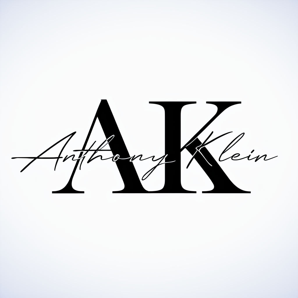 Elegant Black AK Logo with Handwritten Anthony Klein Script