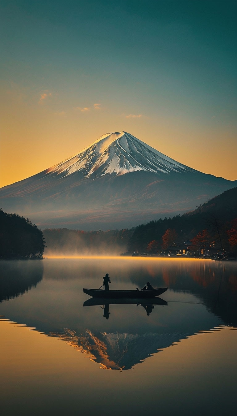 Tranquil Sunrise Over Mount Fuji with Reflective Lake Mobile Wallpaper