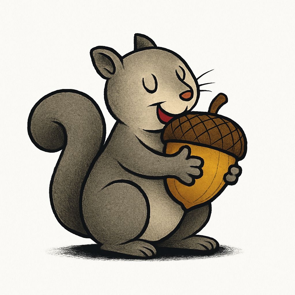 Cheerful Cartoon Squirrel Holding Acorn Illustration Sticker