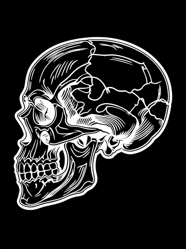 Crisp White Skull Outline on Black Background T-Shirt