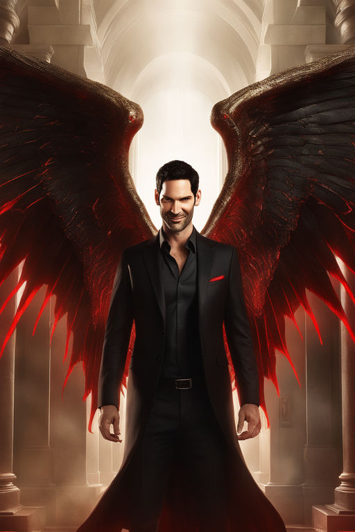 Lucifer played by Tom Ellis with angel wings and red eyes by Stéphane ...