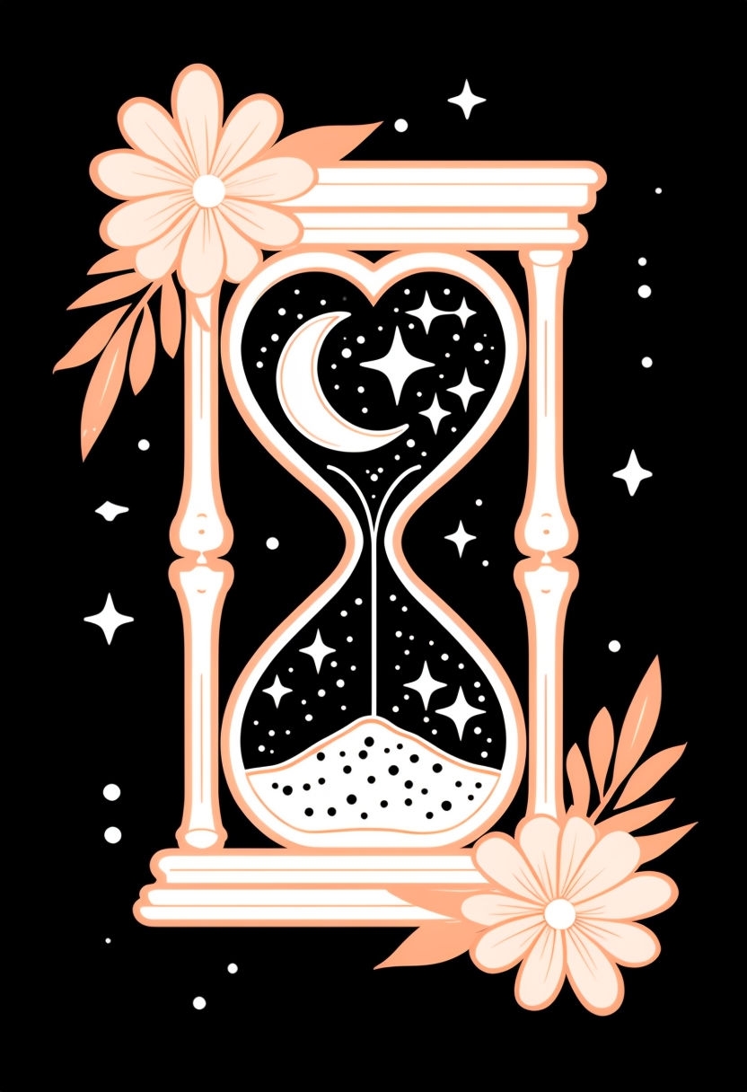 Celestial Hourglass with Whimsical Flowers T-Shirt