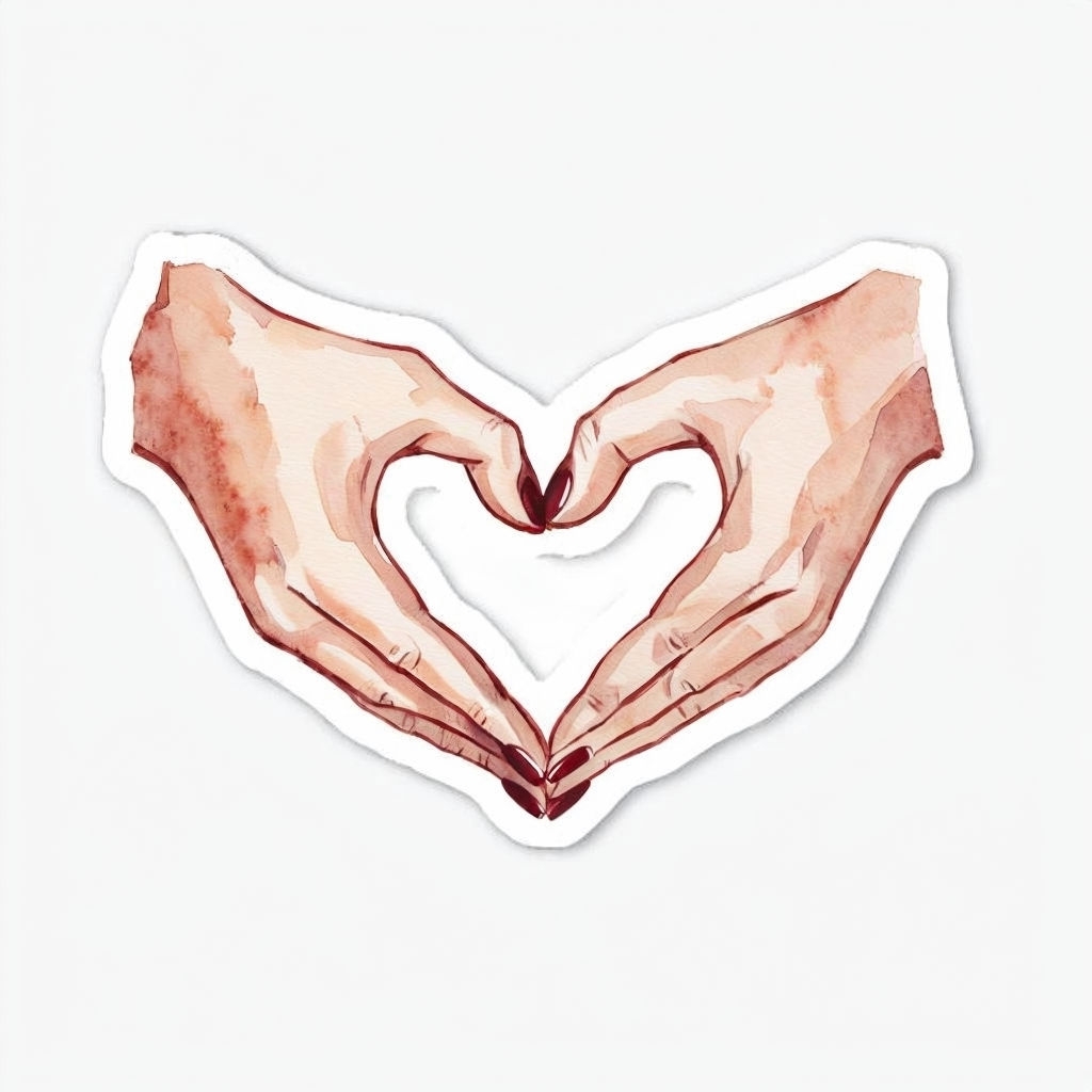 Elegant Watercolor Heart-Shaped Hands Illustration Sticker