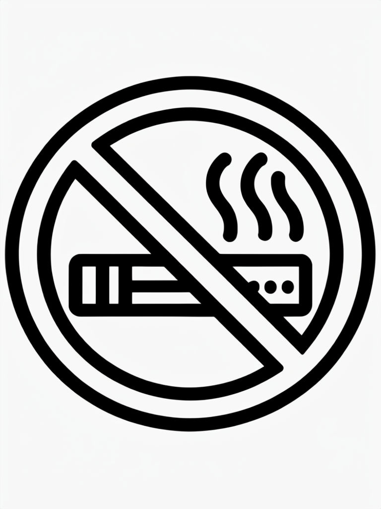 No Smoking Prohibition Symbol Black and White Line Art Coloring Book Pages