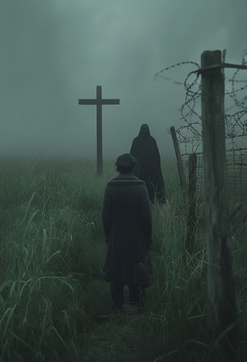 Mysterious Dark Figure in Foggy African Field Art