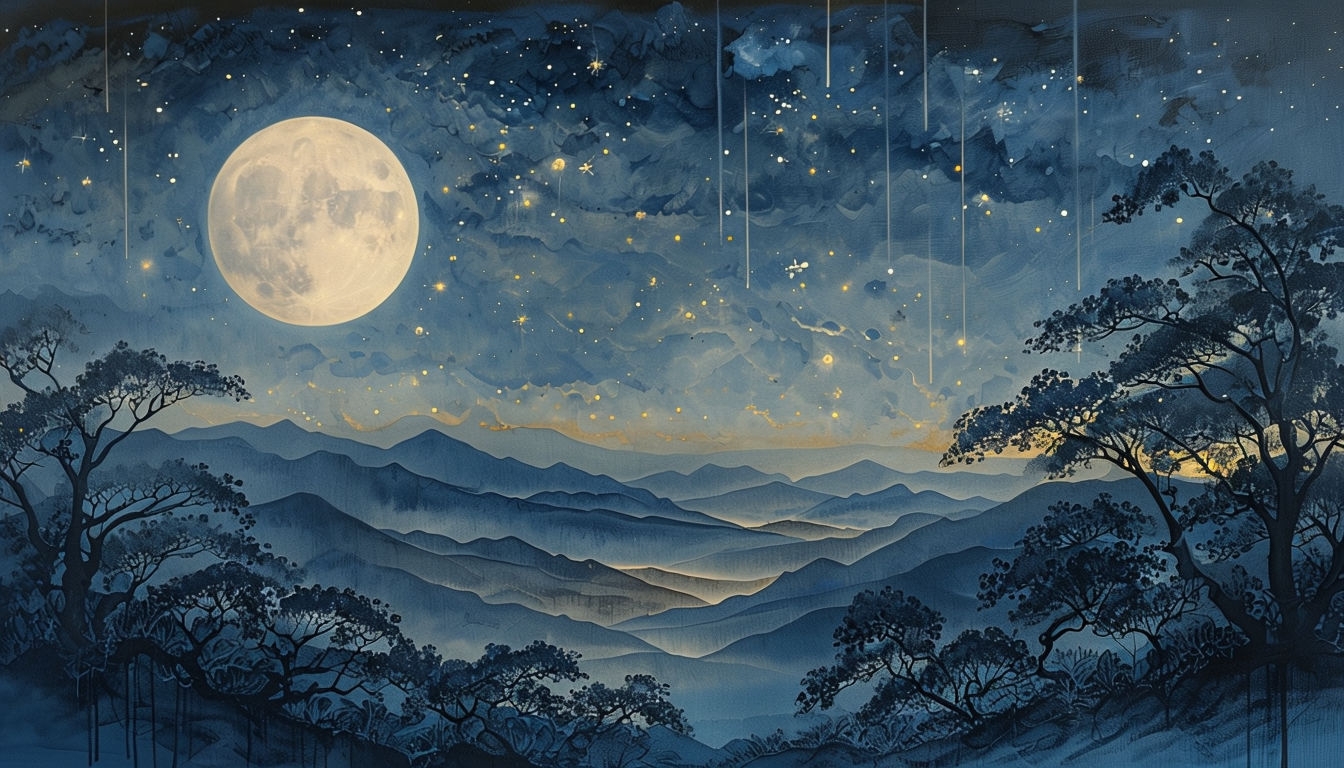 Tranquil Surreal Nighttime Landscape Painting for Virtual Backgrounds