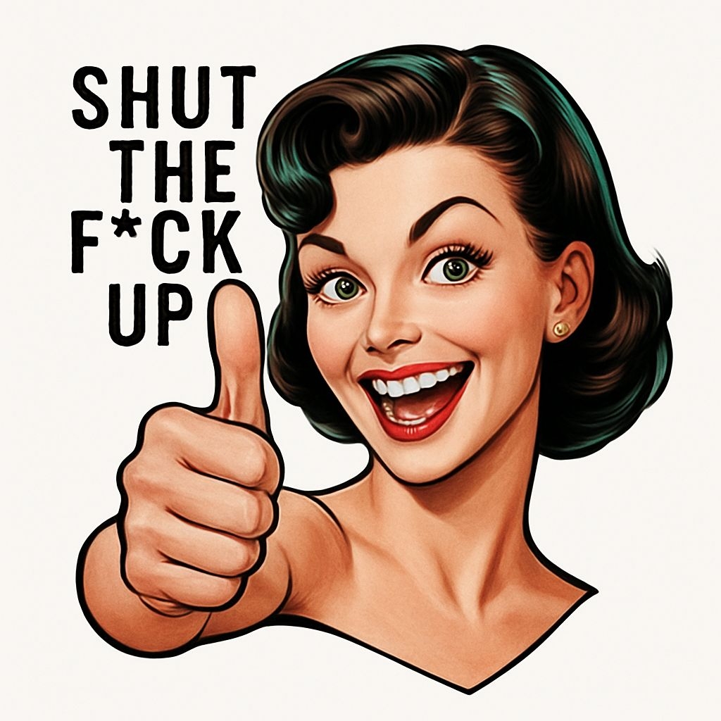 Vintage Pin-Up Woman with Thumbs Up and Bold Text Sticker